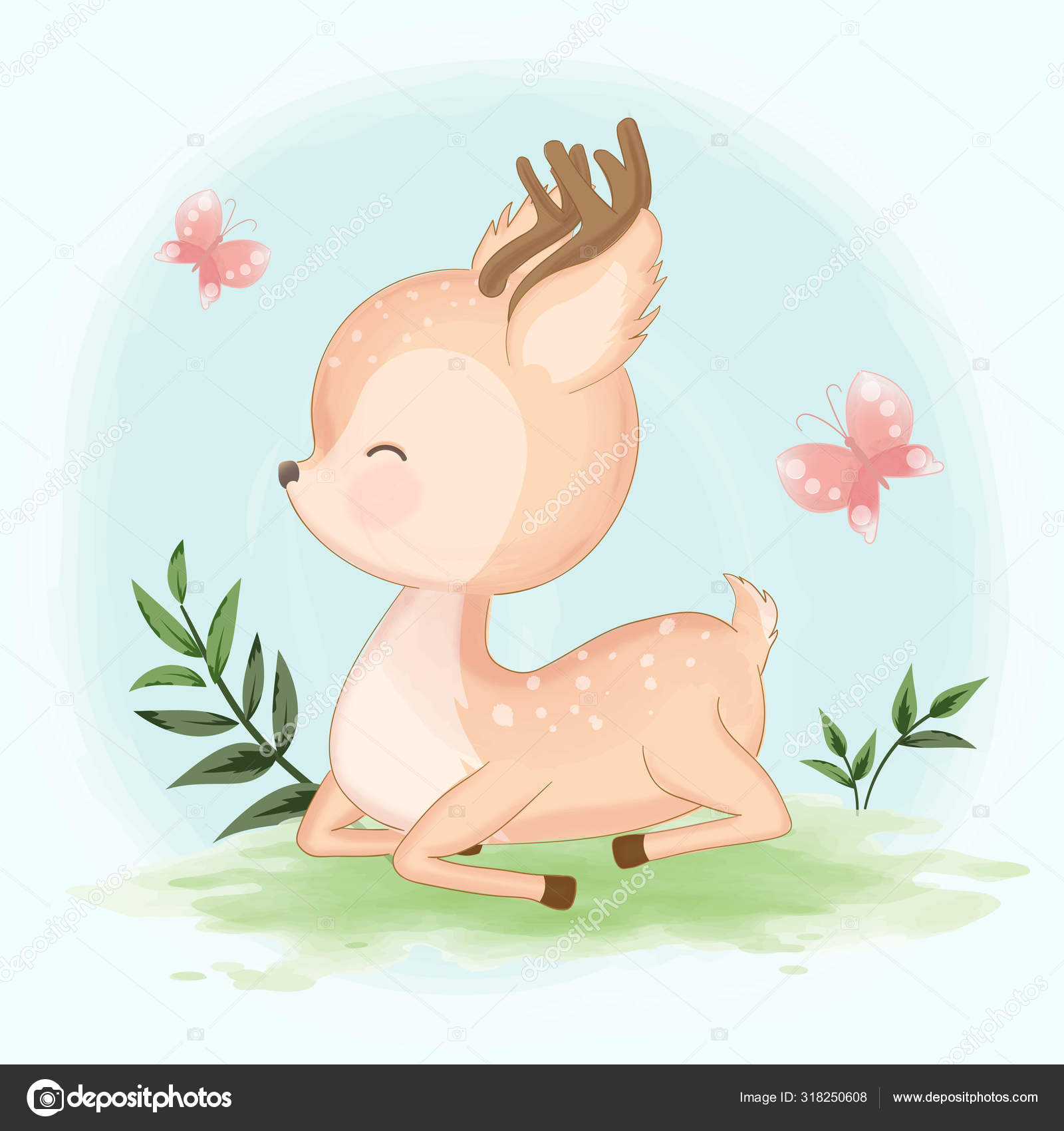 Lindo bebé ciervo mano dibujado animal dibujo ilustración de dibujos  animados Vector de stock #318250608 de ©keath369, image size:1600x1700