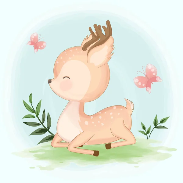 Cute baby jelenia strony rysowane zwierząt kreskówki ilustracja — Wektor stockowy
