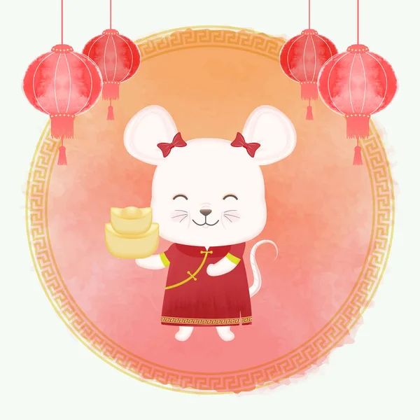 Kiinalainen uusi vuosi festivaali juhla, Hiiri horoskooppi vuosi merkki — vektorikuva