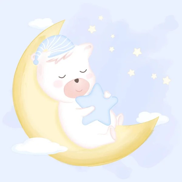 Cute bear asleep hand drawn cartoon illustration background — 스톡 벡터