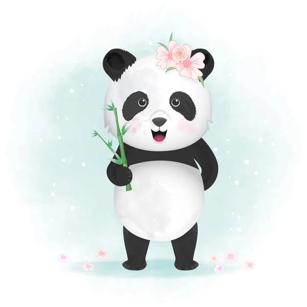 Cute panda hand drawn animal illustration watercolor — Stock Vector