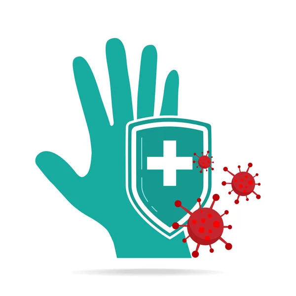 Ręka Tarcza Przy Użyciu Ikony Antybakteryjnej Wirusowej Higieny Ilustracji Medycznej — Wektor stockowy