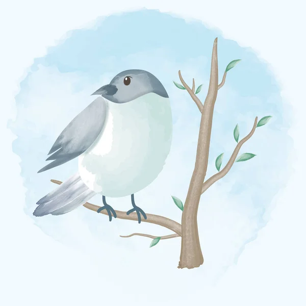 Cute Bird Hand Drawn Animal Illustration Watercolor Background — Stock Vector