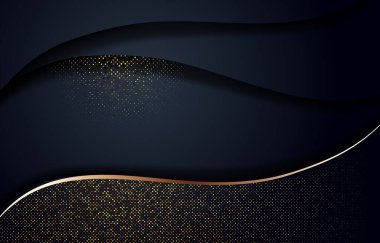 Altın simli yarım ton arkaplanlı siyah soyut eğri çizimi