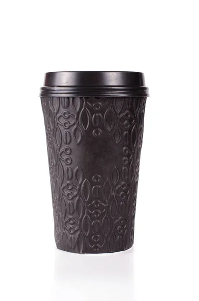 Tasse à café en papier jetable moderne noire avec couvercle en plastique isolat — Photo