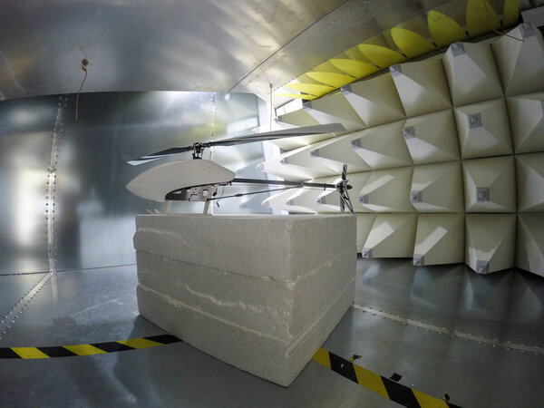 Helicopter drone electromagnetic compatibility testing inside GTEM cell