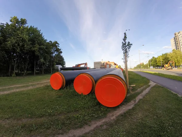 Reconstruction of central heating system pipes in Kaunas, Lithua — Stock Image Reconstruction of central heating system pipes in Kaunas, Lithua Royalty Free Stock Photos
