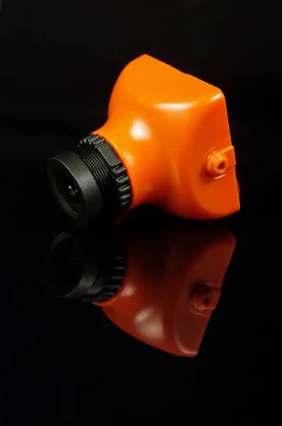 Small FPV drone camera isolated on the black background — Stock Photo, Image