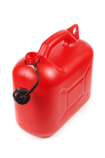Red plastic petrol canister — Stock Photo, Image