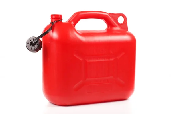 Roter Benzinkanister aus Kunststoff — Stockfoto