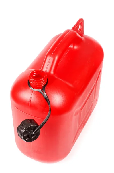 Red plastic petrol canister — Stock Photo, Image