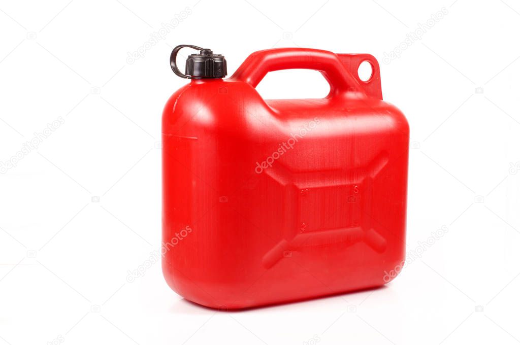 Red plastic petrol canister