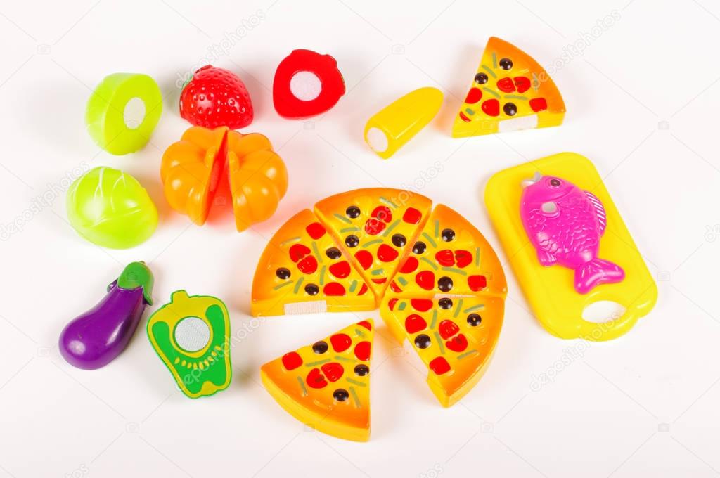 Various fake food as a toys isolated on the white background