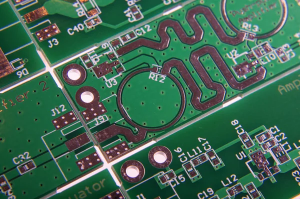 Abstract Macro Close Microwave Printed Circuit Board Pcb Patterns — Stock Photo, Image
