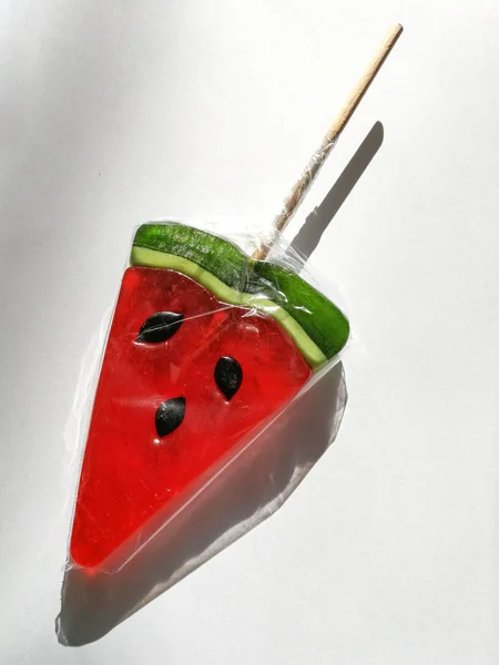 Watermelon Forma Pirulito Doce Artesanato Caramelo — Fotografia de Stock