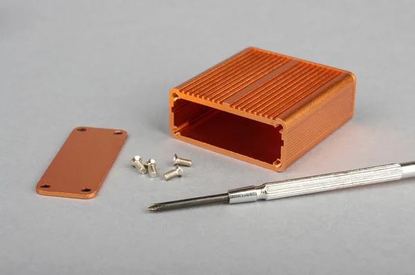 Boîtier Aluminium Orange Pour Projets Électroniques Blindage Pcb — Photo