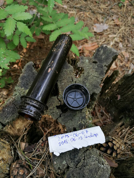 Geocaching activity treasure hunt game for searching symbolic treasures worldwide with gps