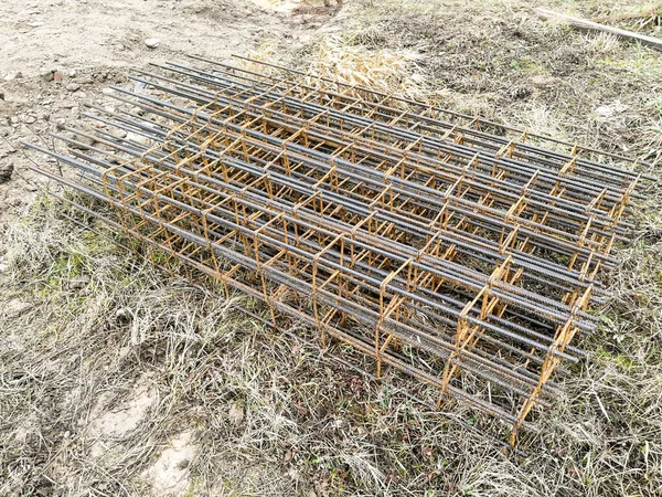 Rusty Steel Rebar Concrete Reinforcement Foundation Concrete Pouring Industrial Construction — Stock Photo, Image