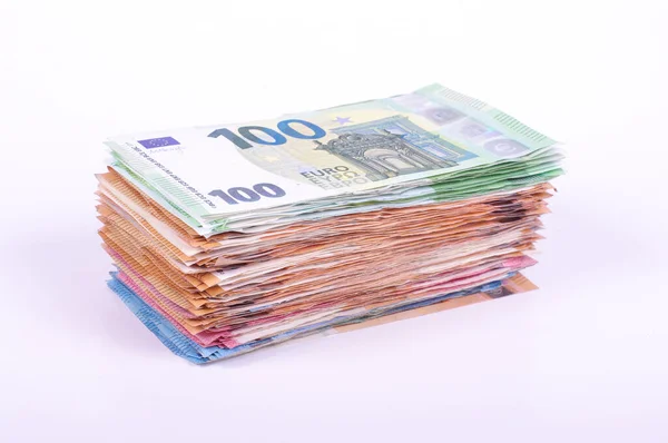 Montón Billetes Euros Aislados Sobre Fondo Blanco Ahorro Concepto Financiero —  Fotos de Stock