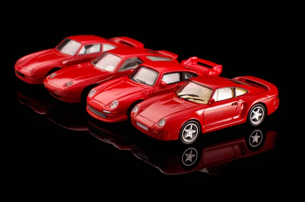 Modern Röd Färg Die Cast Modell Bilar Samling Svart Reflekterande — Stockfoto