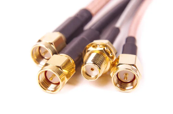 Variedad Coaxial Ohm Cables Con Conectores Sma Macro Cerca — Foto de Stock