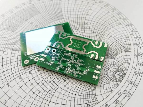 Radio Frequency Microwave Printed Circuit Board Pcb Front Smith Chart — Stock Photo, Image