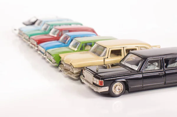 Coleção Modelos Carros Fundidos Metal Vintage Isolados Fundo Branco — Fotografia de Stock