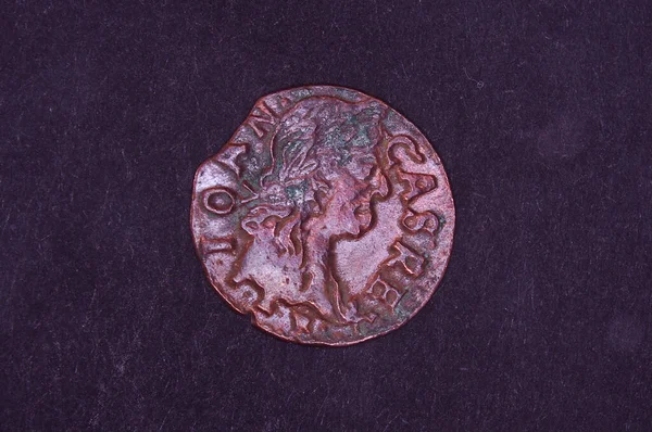 Old Grand Duchy Lithuania Copper Coin Shilling Silingas Isolated Black — Stock Photo, Image