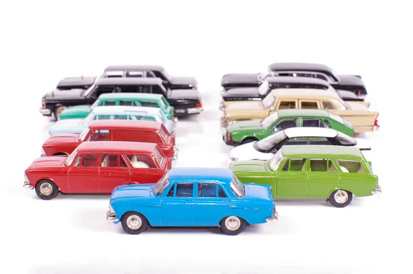 Insamling Vintage Metall Die Cast Bilmodeller Isolerad Den Vita Bakgrunden — Stockfoto