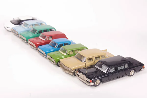 Coleção Modelos Carros Fundidos Metal Vintage Isolados Fundo Branco — Fotografia de Stock