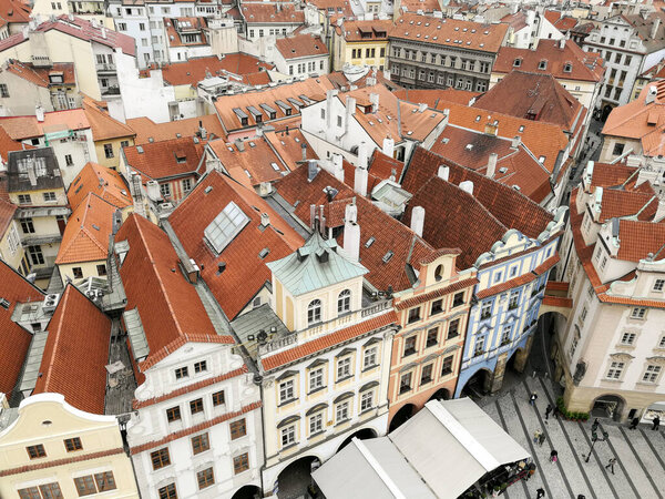 View from above of old buildings in Prague city, Czech Republic