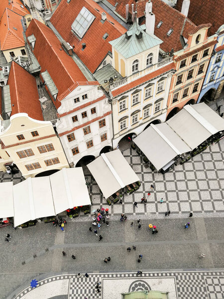View from above of old buildings in Prague city, Czech Republic