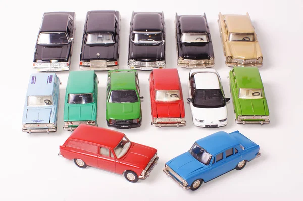 Collezione Modelli Auto Metallo Pressofuso Vintage Isolati Sfondo Bianco — Foto Stock