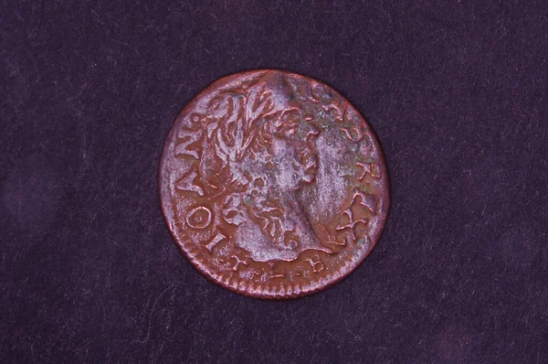 Old Grand Duchy Lithuania Copper Coin Shilling Silingas Isolated Black — Stock Photo, Image