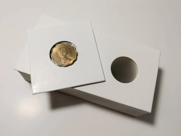 Titular Moeda Profissional Para Numismática Isolada Fundo Branco — Fotografia de Stock