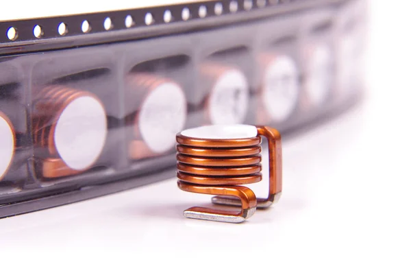 Power Smd Air Coil Inductor High Power Electronics Isolated White — Stock Photo, Image