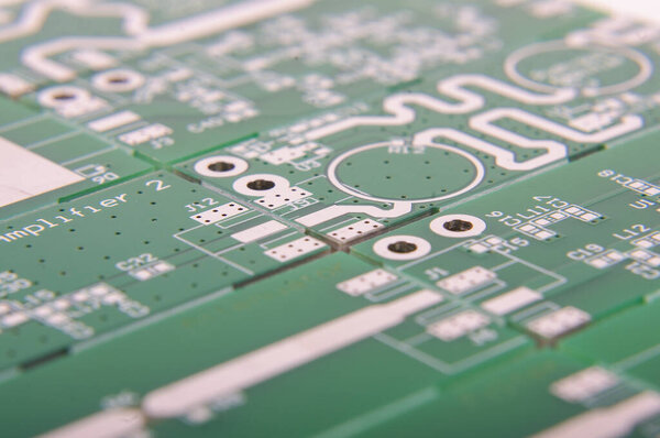 Abstract macro close up of microwave printed circuit board PCB patterns