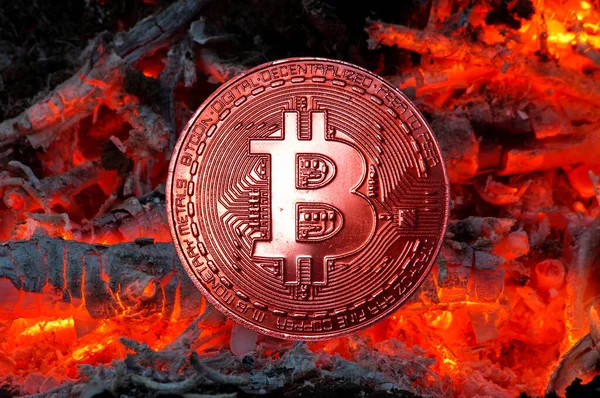 Bitcoin Symbolische Munt Voor Vreugdevuur Rechtenvrije Stockfoto's