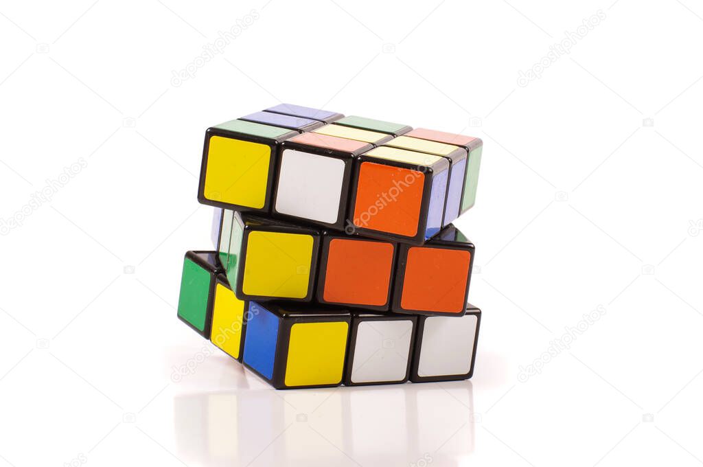 Most popular toy Rubik's cube isolated on the white background