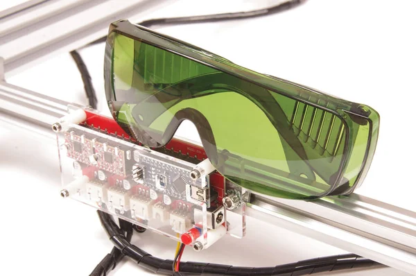 Cnc Controller Green Laser Safety Glasses Close — Stock Photo, Image