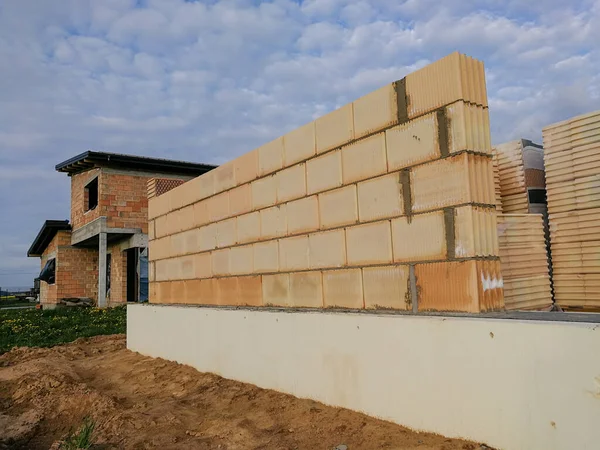 Muro Casa Costruzione Costruire Blocchi Ceramica Cantiere — Foto Stock