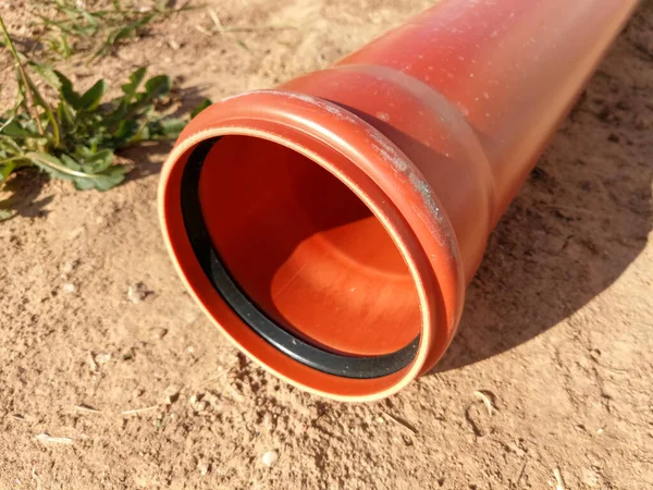 Orangefarbenes Rohr Für Hausinterne Wasserkanalisierung Sand — Stockfoto