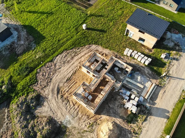 Trabajos Ladrillo Curso Sitio Construcción Casa Bloques Cerámica Construcción —  Fotos de Stock