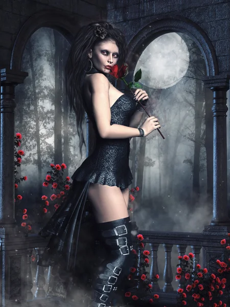 Vampirmädchen mit Rosen — Stockfoto