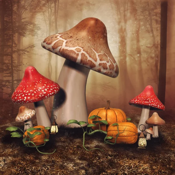 Víla houby a dýně — Stock fotografie