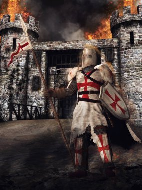 Medieval knight and castle clipart