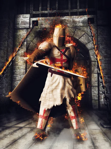 Fantasy knight on fire — Stock Photo, Image