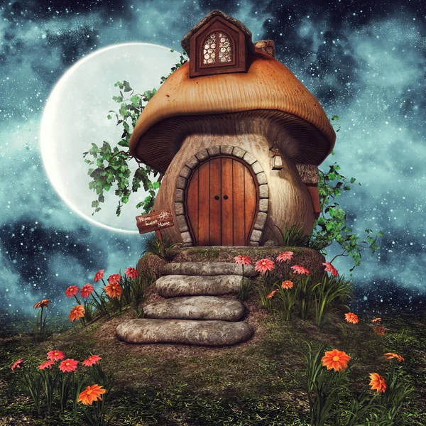 蘑菇小屋与花 — 图库照片