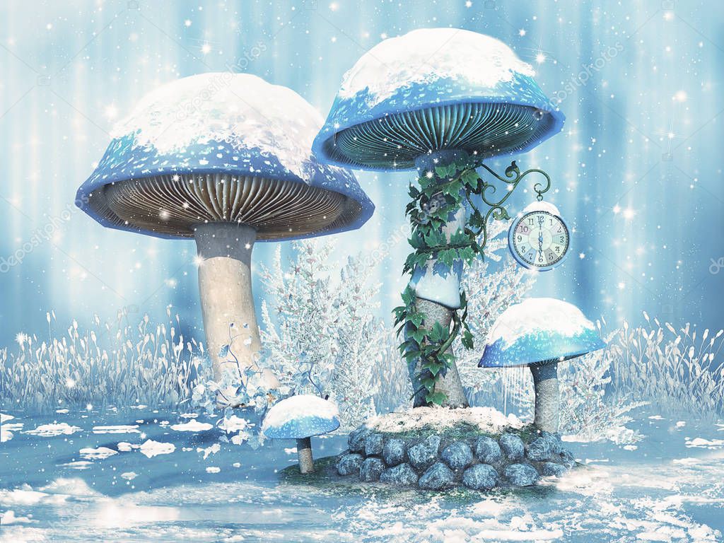 Fantasy mushrooms with snow