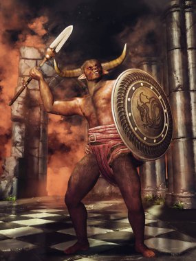 Minotaur with a shield and spear clipart